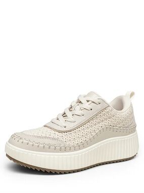 Dream Pairs Cream Woven Platform Lace-Up Sneaker